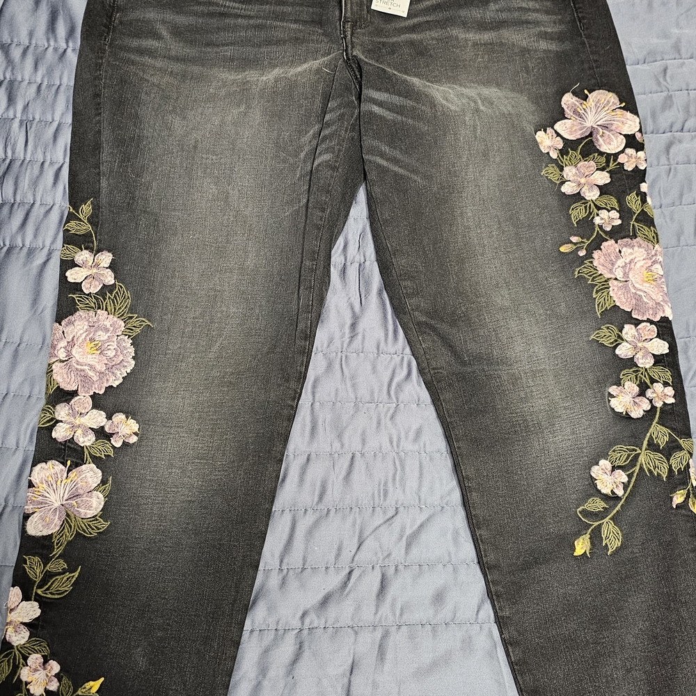 Lane Bryant Floral Embroidered Black Jeans